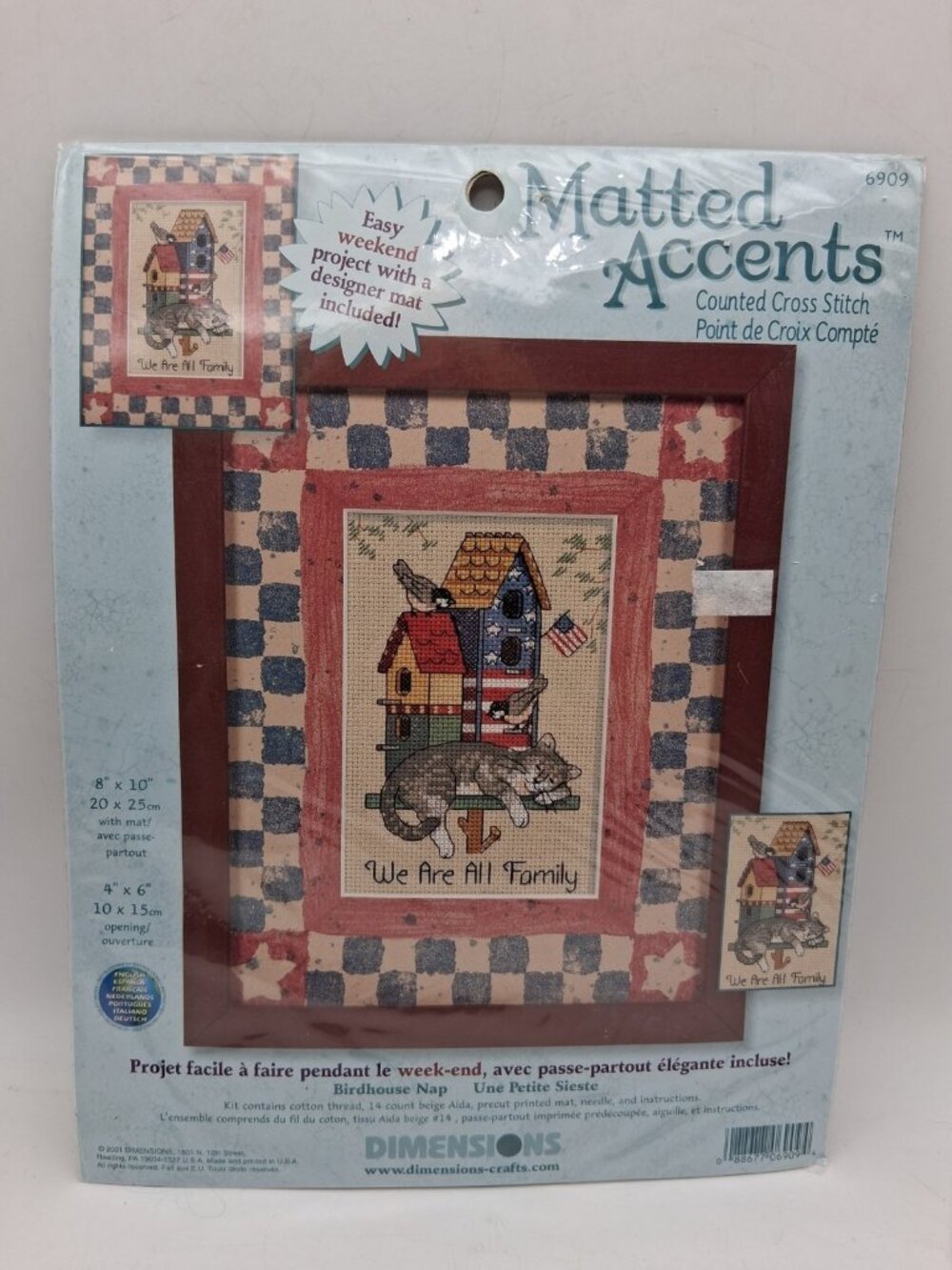New 2001 Dimensions Birdhouse Nap Counted Cross Stitch Kit 6909 Cat